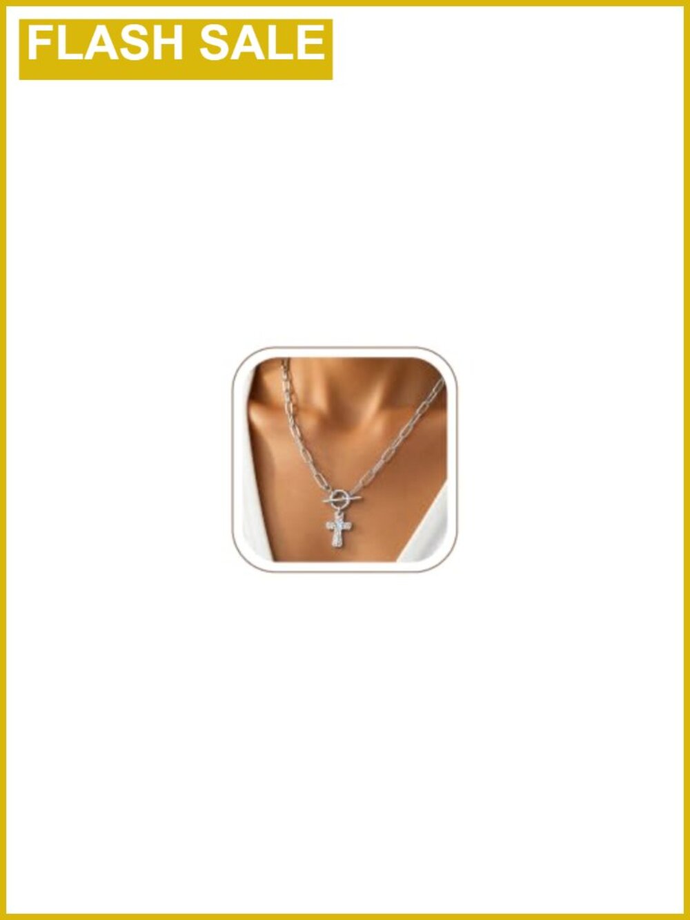 14K Gold Plated Chunky Cross Pendant Necklace with Paperclip Chain and Extender